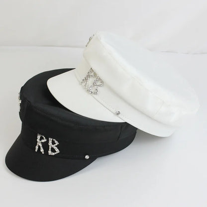 Brand Designer Satin Diamond R B Letter Newsboy Caps Women Flat Hat