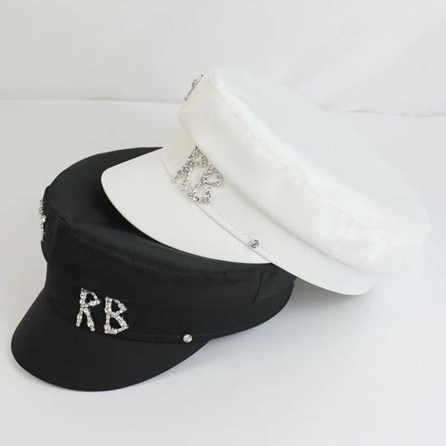 Brand Designer Satin Diamond R B Letter Newsboy Caps Women Flat Hat