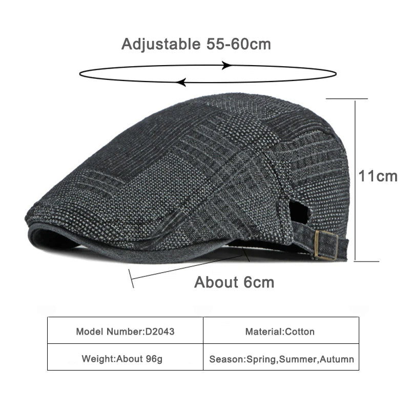 Men's Berets Hat Washed Denim Visors Herringbone Newsboy Cap