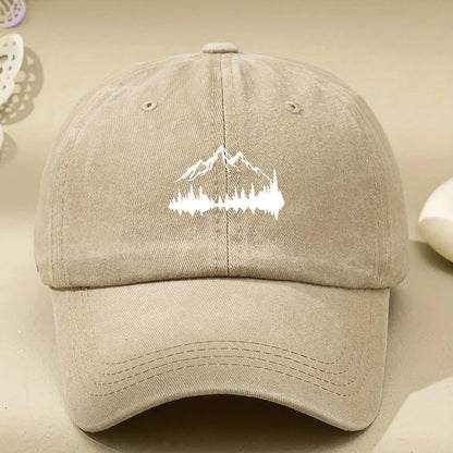 Buckle Baseball Cap with Forest Print, Curved Brim