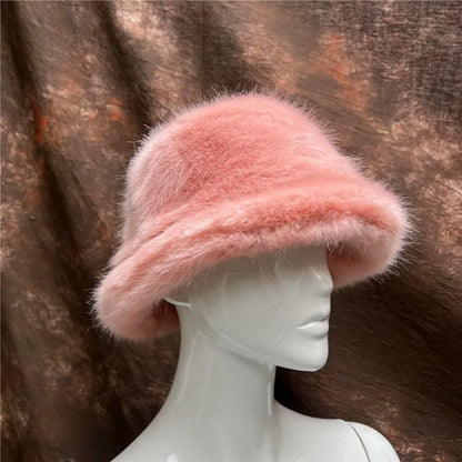 New Luxury Warm Faux Fur Bucket Hats Women