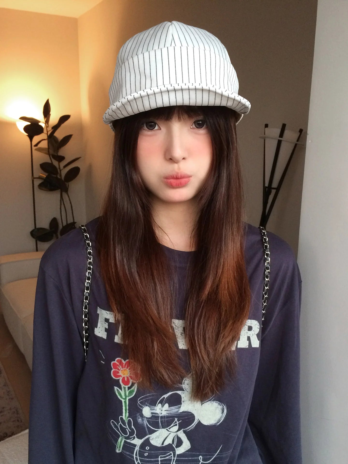 Japan-Style Literary White Stripes Baseball Cap For Women