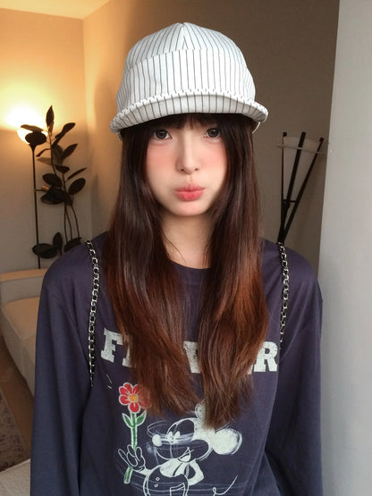 Japan-Style Literary White Stripes Baseball Cap For Women