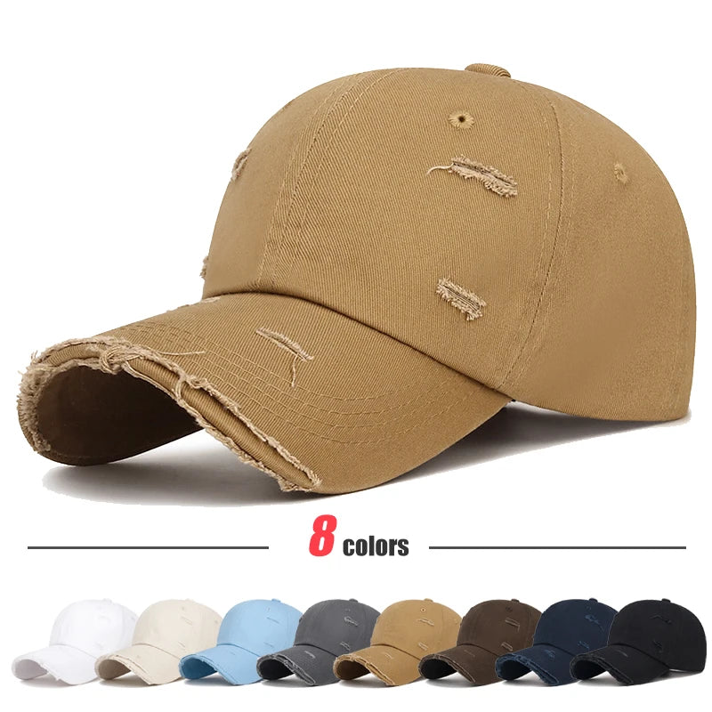 Fashion Unisex Distressed Design Style Solid Color Cotton Baseball Cap
