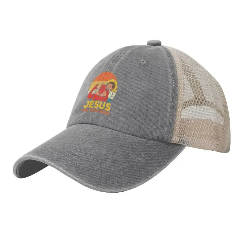 Jesus Has Your Back Jiu Jitsu Retro Christian Print Mesh Baseball Cap