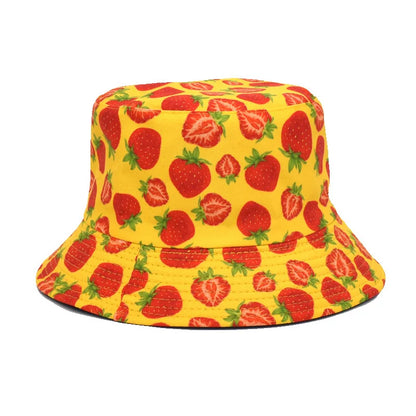 Reversible Strawberry Fruit Print Bucket Hats Women Men Summer