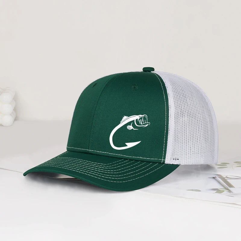 Bass Fish Hook Print Baseball Caps