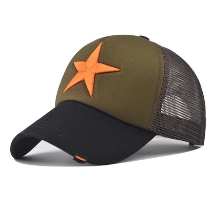 Unisex Mesh Cap Casual Plain Embroidery Five-Star Cotton Baseball Cap Summer for Women And Men