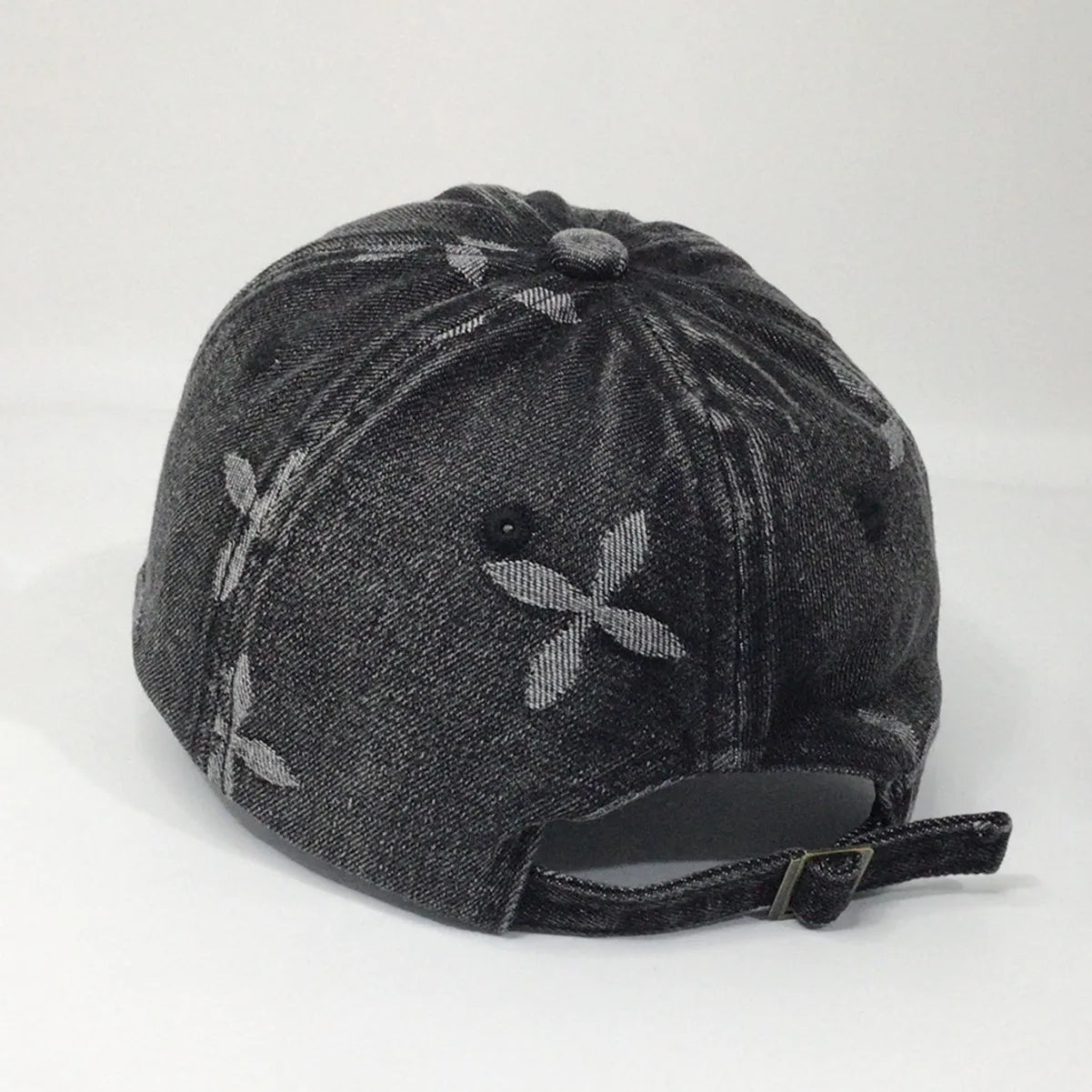 Cross Denim Baseball Cap With Jacquard Fringe, Vintage Distressed, Cropped Edge Cap