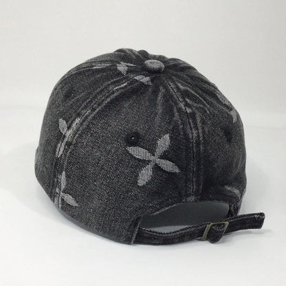 Cross Denim Baseball Cap With Jacquard Fringe, Vintage Distressed, Cropped Edge Cap