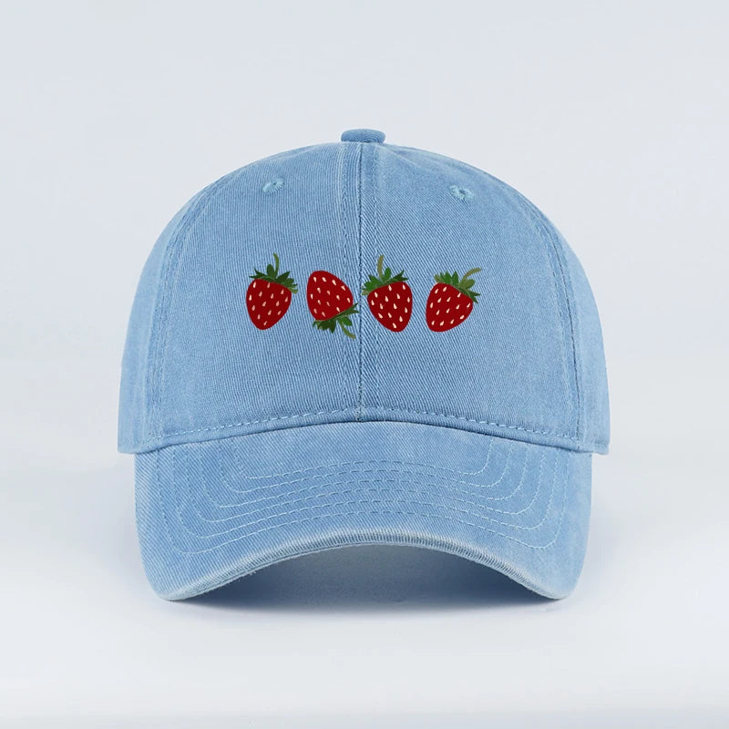 Strawberry Print Washed Baseball Cap Lightweight Breathable Adjustable Unisex Summer Casual Hat Sun Hat