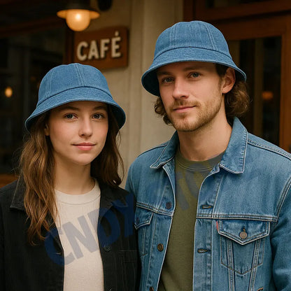 Retro Washed Denim Bucket Hat Women Men Unisex Round Top Fisherman Cap