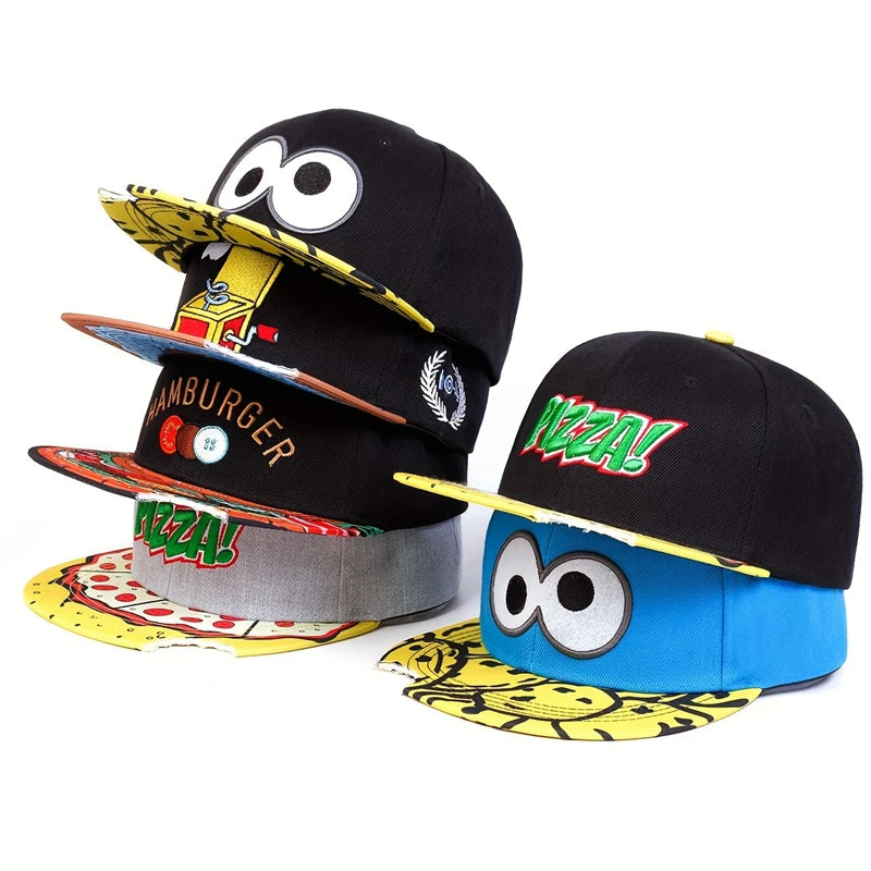 Unisex Eye PIZZA Embroidery Hip Hop Hats Spring and Autumn Outdoor Adjustable Casual Baseball Caps Sunscreen Hat