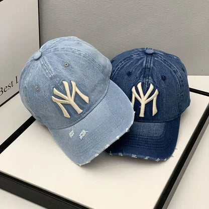 Unisex Letter Embroidery Hole Denim Baseball Caps