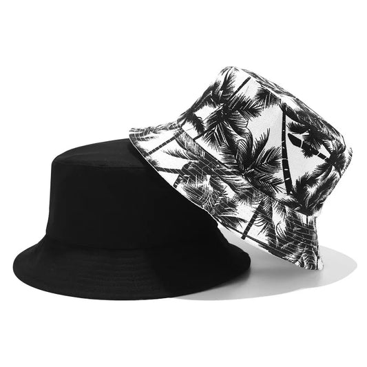 Men Women Coconut Tree Bucket Hat Cotton Printing Hip Hop Fisherman