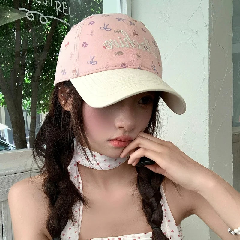 Korean Floral Letter Embroidered Baseball Cap