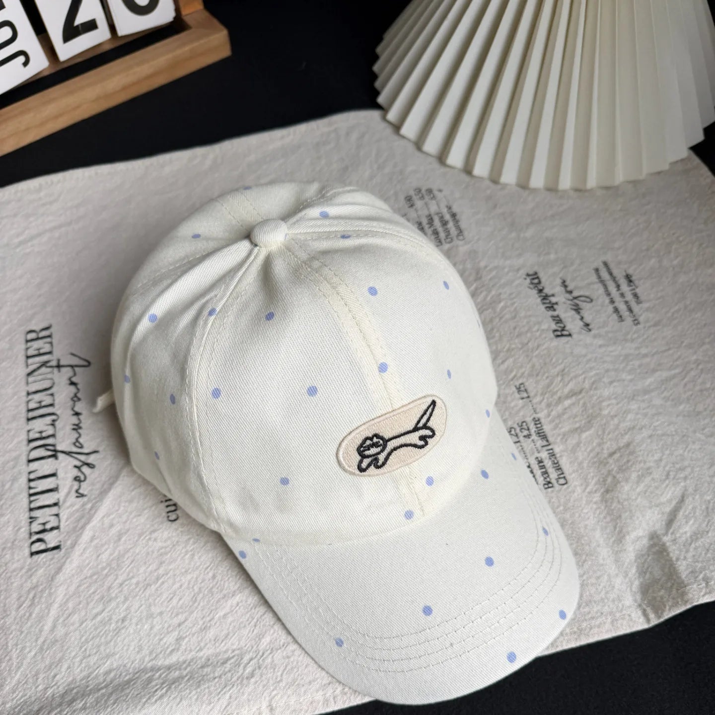 Cute Cartoon Cat Embroidery Polka Dot Baseball Cap for Women
