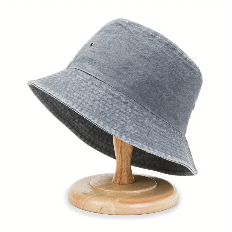 Classic Unisex Denim Bucket Hat Solid Color Washed Distressed Sun Hats