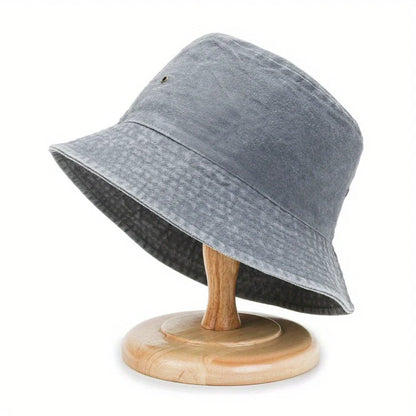 Classic Unisex Denim Bucket Hat Solid Color Washed Distressed Sun Hats