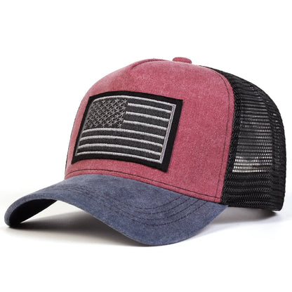 Unisex American Flag Embroidery Washed Baseball Net Caps