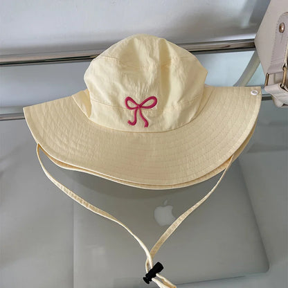 Korean Pink Bow Quick Dry Fisherman Hat