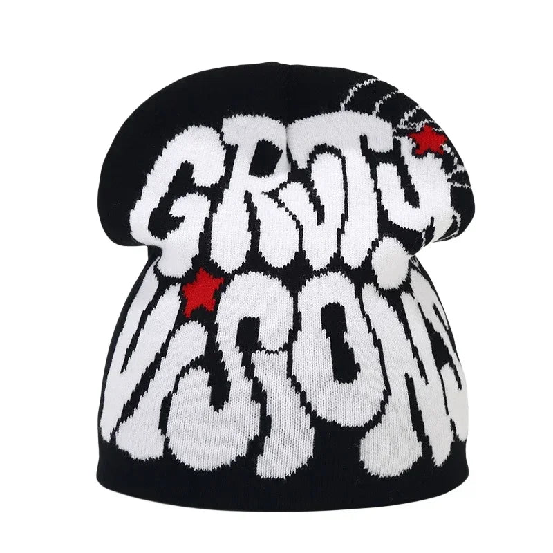 Y2K Letter Knitted Winter Autumn Beanie Cap Men Women