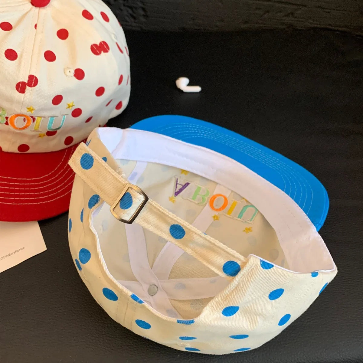 Korean Polka Dot Letter Embroidery Color Blocking Flat Brim Hip Hop Hat for Men and Women