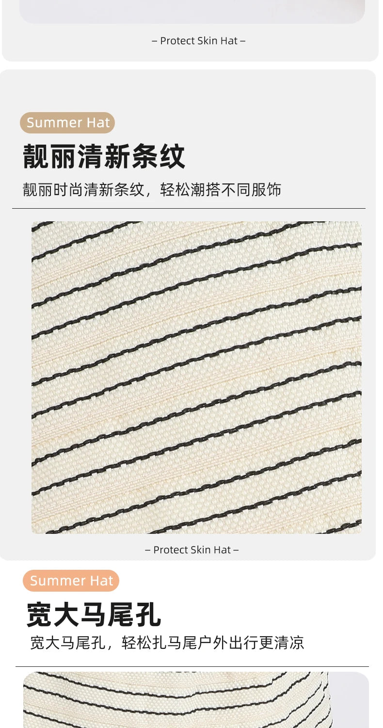 Korean Striped Fisherman Hat Summer Outdoor Travel Sun Hat Japanese Strap Wrapped Around the Brim Sun Hat
