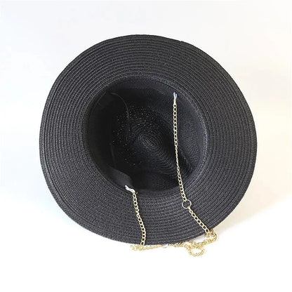 Fashionable Metal RB Letter Straw Sun Hats