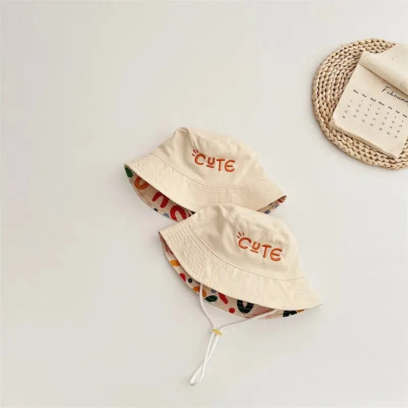 Double Sided Baby Bucket Hat Letter Embroidered Boys Girls