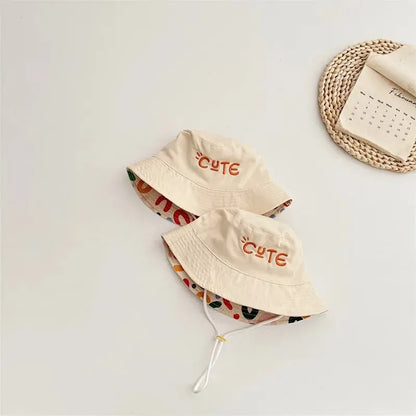 Double Sided Baby Bucket Hat Letter Embroidered Boys Girls
