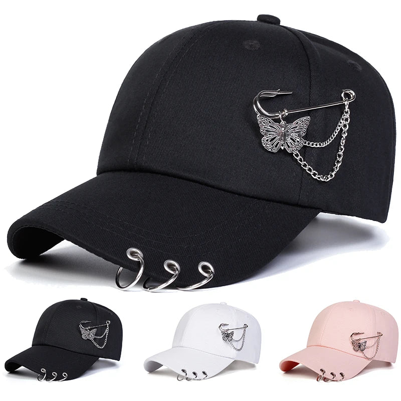 Unisex Butterfly Iron Ring Baseball Caps Spring Autumn