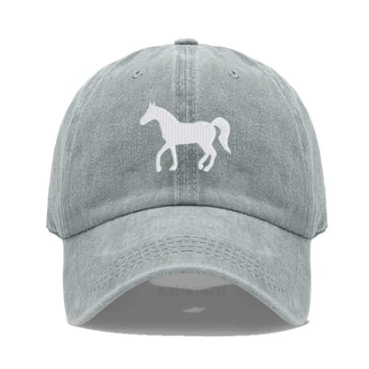 Horse Embroidered Baseball Cap For Women Men Fashion Adjustable Washed Cotton