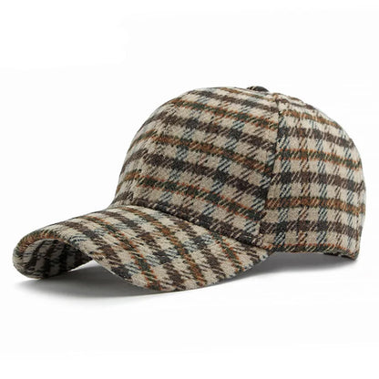 Elegant Plaid Fleece Baseball Cap Thick Warm Casual British Retro