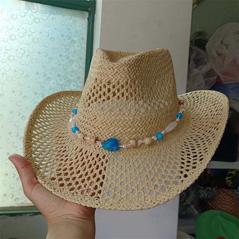 Woven Hard Summer Sapphire Accessories Neutral Cowboy Hat