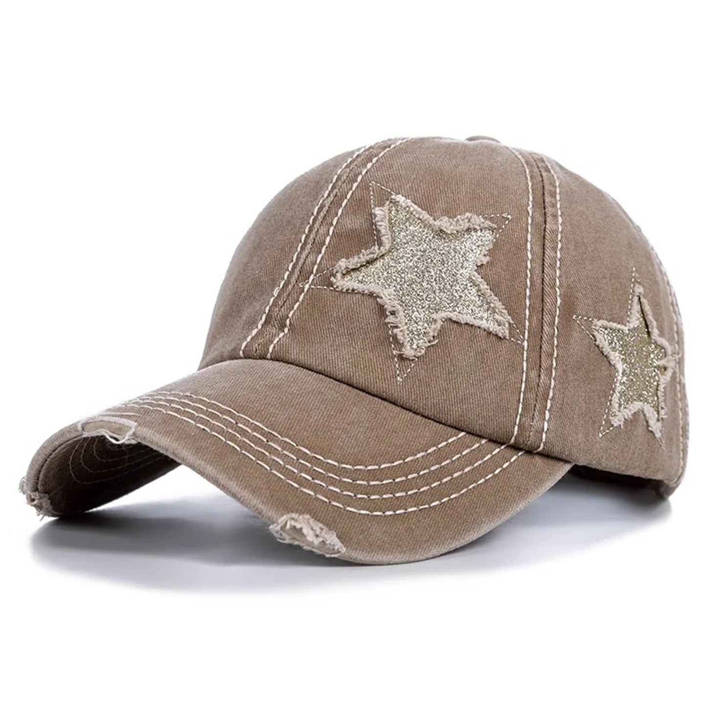 Retro Y2k Star Washed Denim Hole Star Baseball Cap