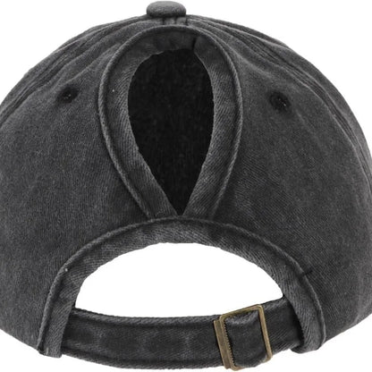 Retro Washed Little Heart Embroidered Ponytail Baseball Cap