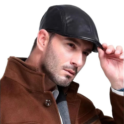 Fall Winter PU Men's Beret Hat Fashionable Casual Style Headwear