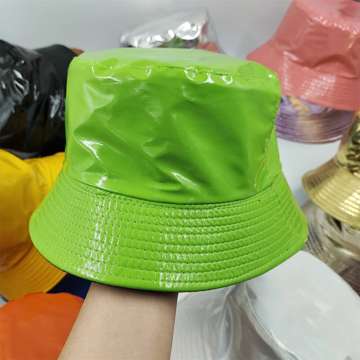 Colorful Shiny Leather Two Sided Fisherman Hat Women's and Men's