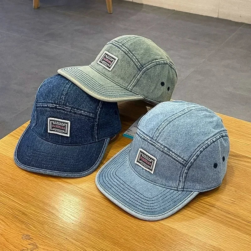 Vintage Flat Brim Denim Baseball Caps Male Women Harajuku Snapback Cap