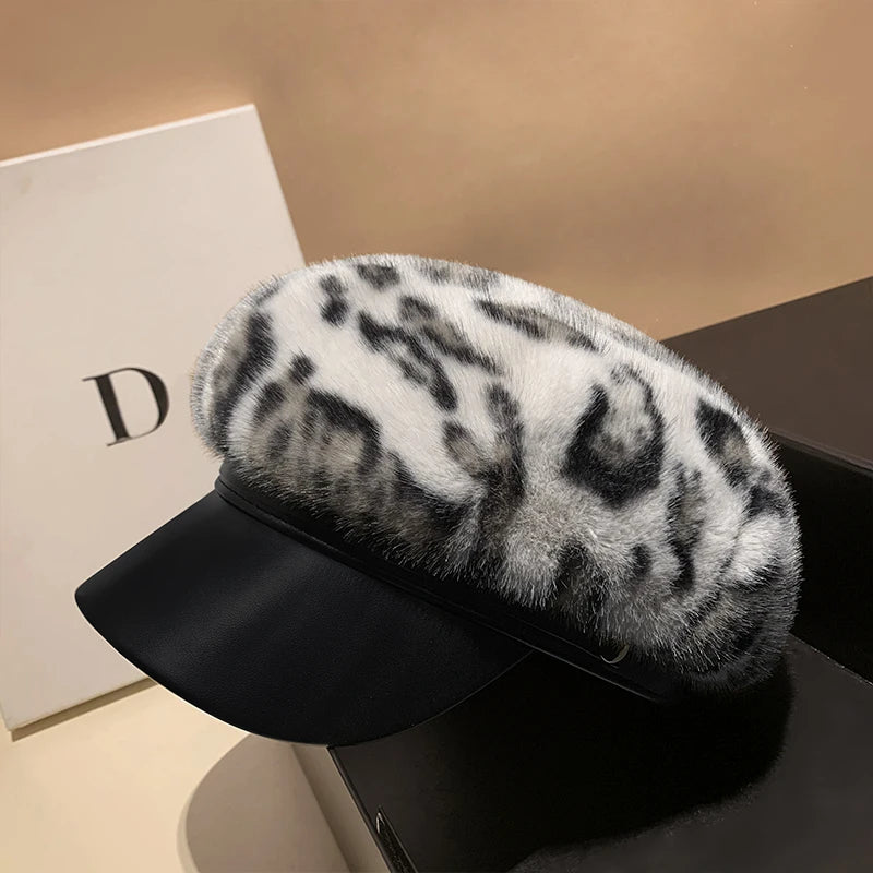 Autumn And Winter Mink Fur Newsboy Hat
