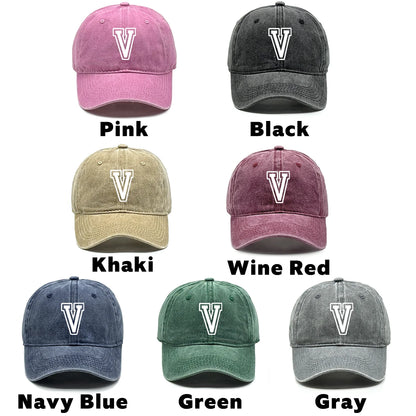 Initial Letter A-Z Print Baseball Cap For Men Women Retro Washed Cotton Dad Hat