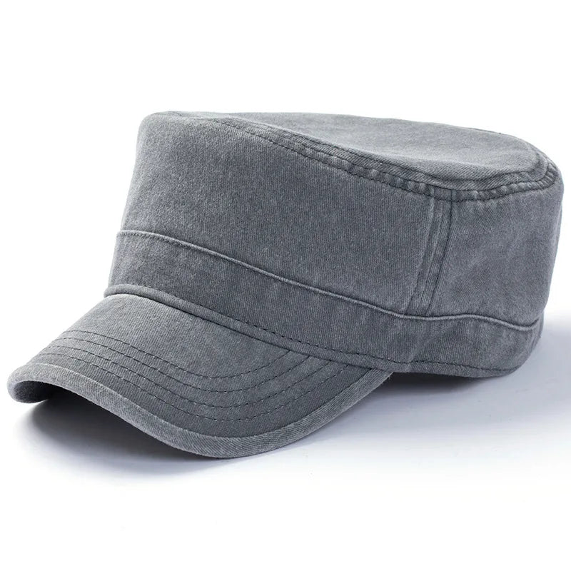 Washed Cotton Big Head Men Military Cadet Cap Army Style Navy Baseball Hats Flat Top Sun Caps for Women