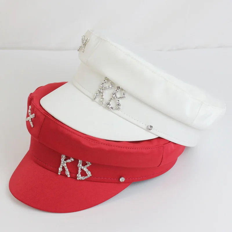 Brand Designer Satin Diamond R B Letter Newsboy Caps Women Flat Hat