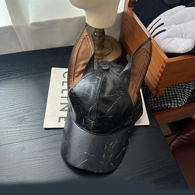 New Niche Punk Leather Rivet Dog Ears Baseball Caps Spring Autumn Men Women