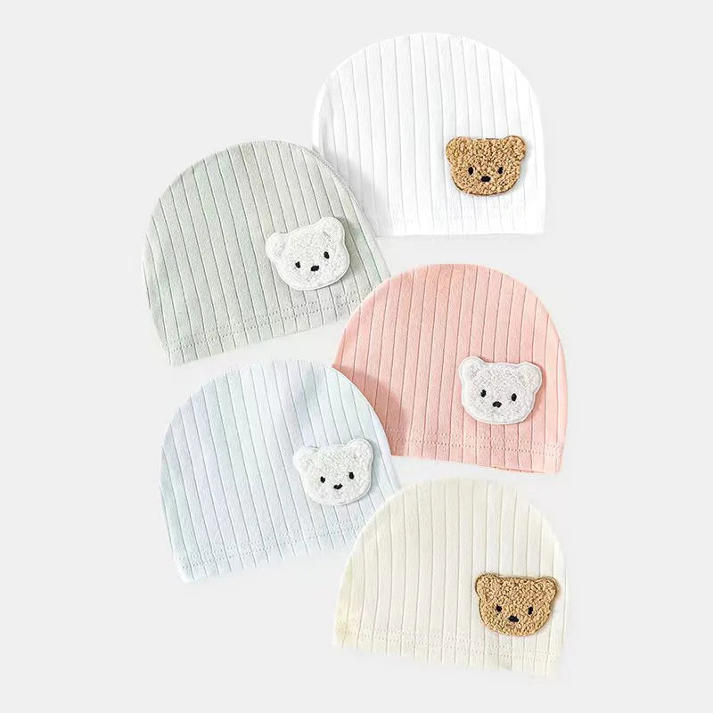 Soft Infant Beanies Caps Baby Hat Cartoon Bear Boneless Muslin Hat Newborn 0-3M