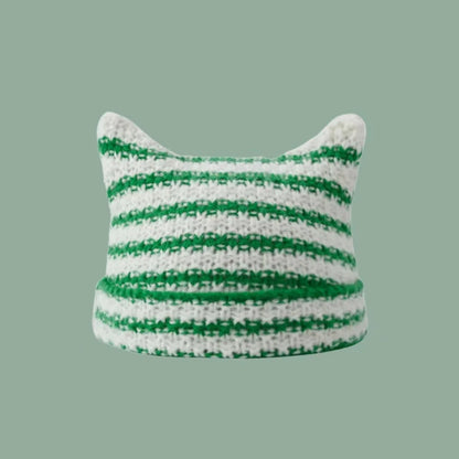 Devil Striped Knitted Hat Women Girls Autumn Winter Cute Cat Ears Cap