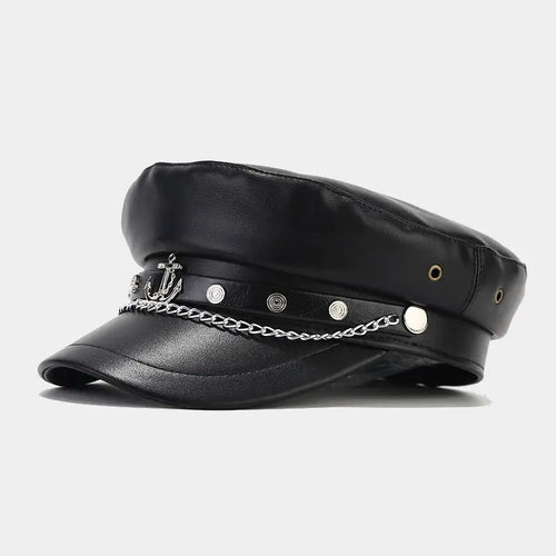 Fashion PU Leather Beret Vintage England Flat