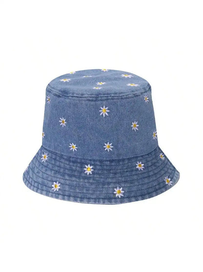 Spring Summer Strawberry Embroidery Denim  Bucket Hat