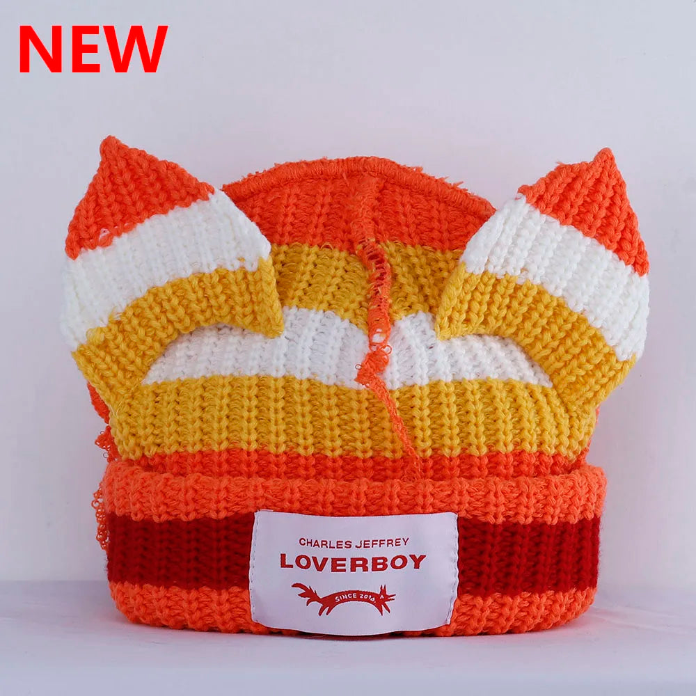 Winter Skullies Hat Unisex Cat Ear Hat Warm Crochet Knitted Hat Costume Beanie Hat